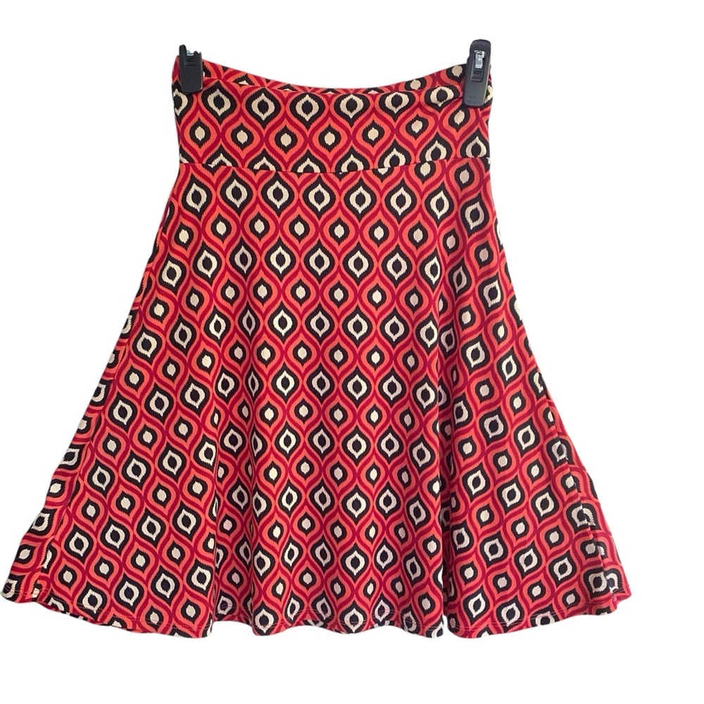 LULAROE Azure Skirt Orange Black Cream Swing A-Line Womens Size Medium